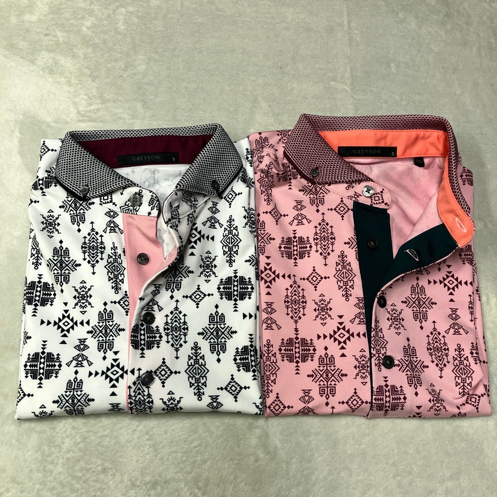 Lot of 2 Greyson Golf Polo Shirt Spirit World Quartz Aztec Geo Performance Men S